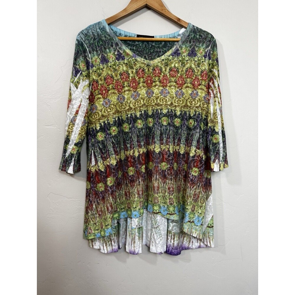 Katina Marie Women's Burnout Top M Colorful Abstract V-Neck Artsy Lightweight